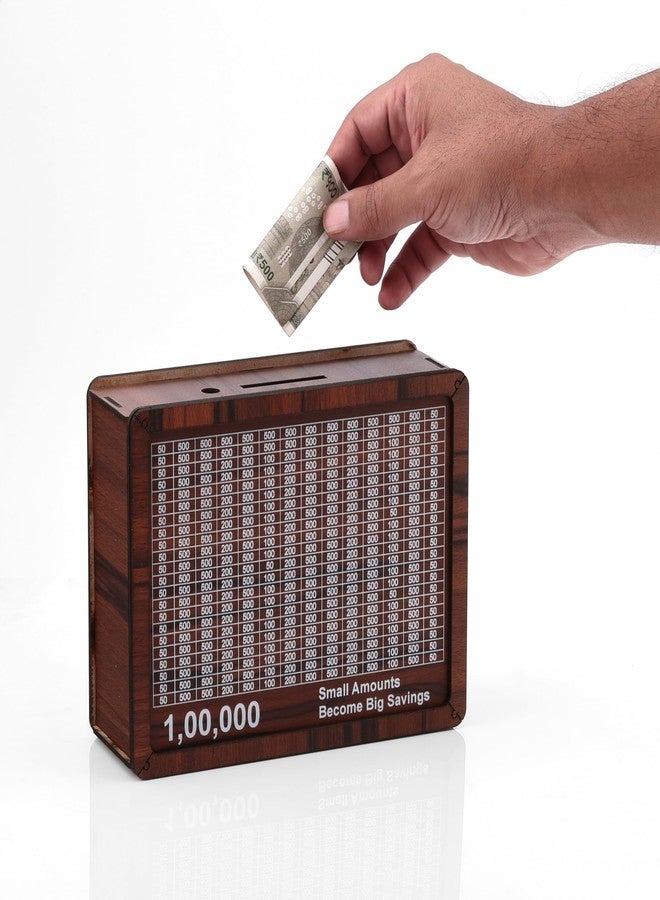 BB BACKBENCHERS Wooden Money Box with Savings Tracker | 1 Lakh Goal Piggy Bank for Kids & Adults | Cash Collection Bank with Savings Chart | 100000 Gullak for Financial Savings Habit (Money-Box-2) - Image 4